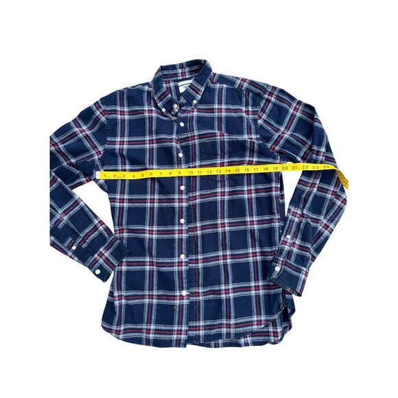 Old Navy Mens Slim Fit Plaid Button-Down Shirt Medium Navy/Red Cotton Blend - Picture 4 of 5